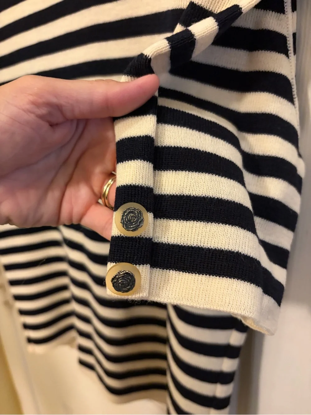 Ungaro Ter Black & White Striped Scoop Neck Knit Top and matching cardigan